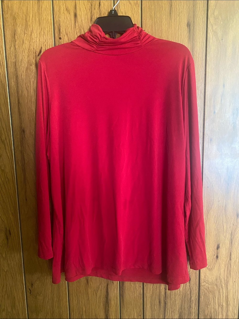Susan Graver Red Long-Sleeve Mock Neck Top